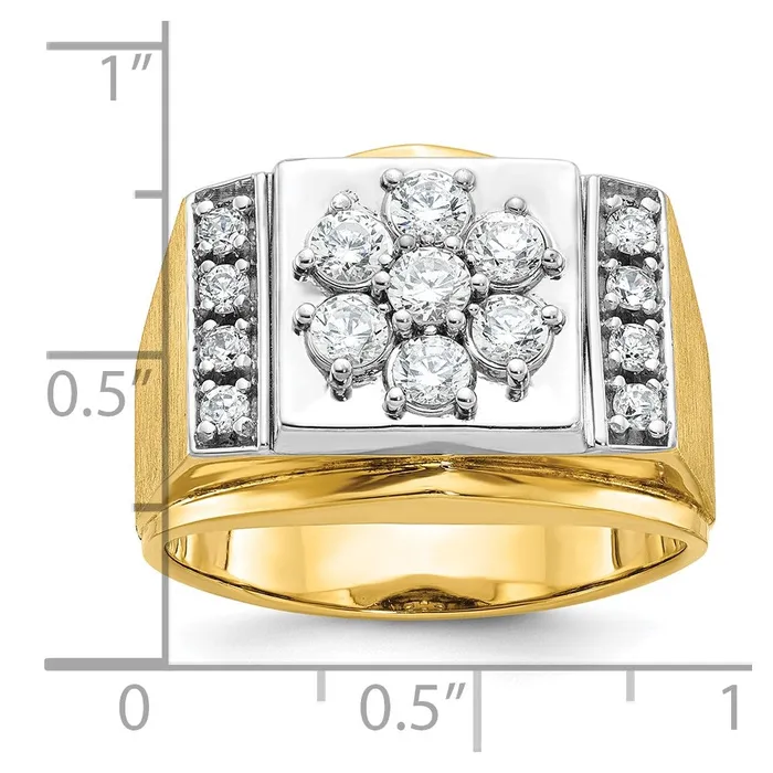 14k Twotone Gold Mens Polished and Satin 1 carat Diamond Complete Ring Goldia Rings