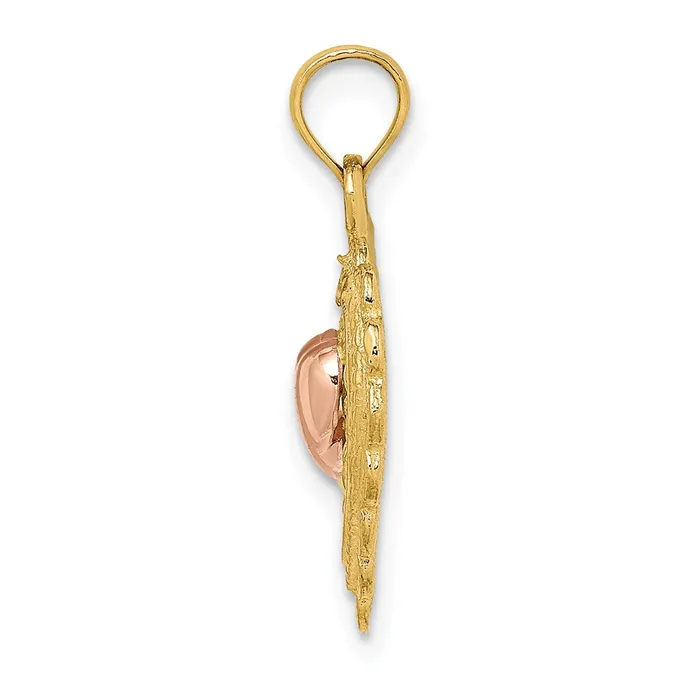 14k Twotone Gold Rose and Yellow Gold Polished Heart On Textured Heart Charm Goldia Rings