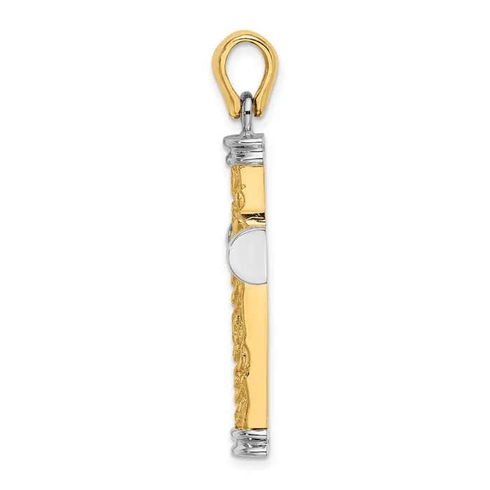 14k Twotone Gold wRhodium Scroll and Double Endcaps Cross Charm Goldia Rings