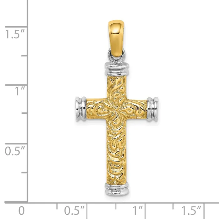 14k Twotone Gold wRhodium Scroll and Double Endcaps Cross Charm Goldia Rings