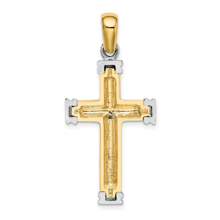 14k Twotone Gold wRhodium Scroll and Double Endcaps Cross Charm Goldia Rings