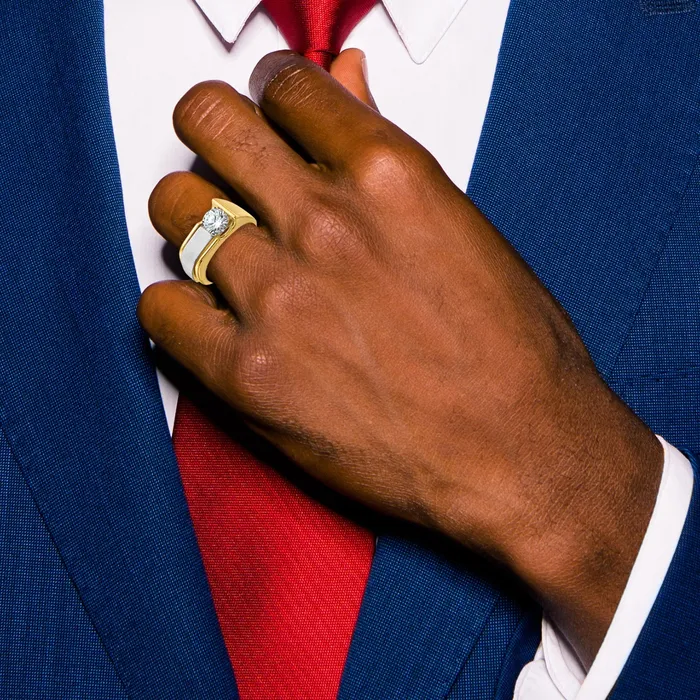 14k Twotone Two Tone 1 14 Ct Lab Grown Diamond VSSI G Polished and Brushed Mens Ring Goldia Rings