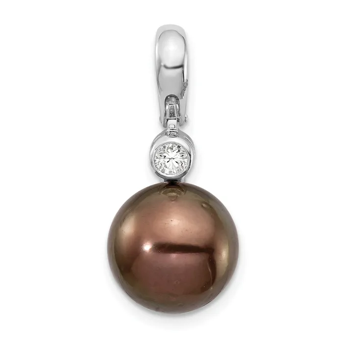14K WG 10 11mm Round Saltwater Cultured Tahitian Pearl 07ct Dia Pendant Goldiacom Necklaces 14K WG 10 11mm Round Saltwater Cultured Tahitian Pearl 07ct Dia Pendant Goldiacom Necklaces