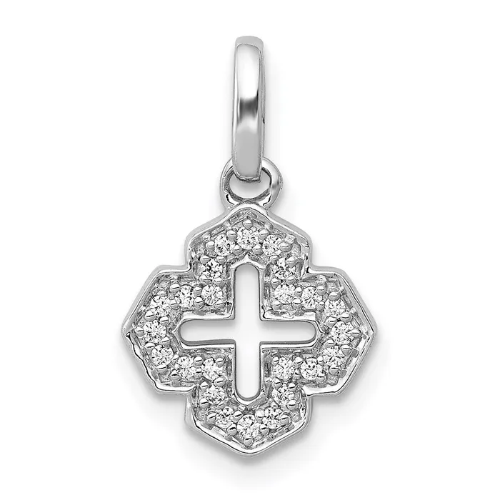 14k White Gold 110ct Real Diamond Fancy Cross Pendant Goldia Necklaces