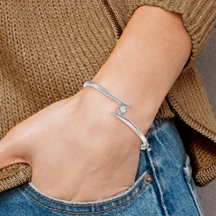 14k White Gold 12 Ct Lab Grown Diamond VSSI G Bangle Bracelet Goldia Bracelets
