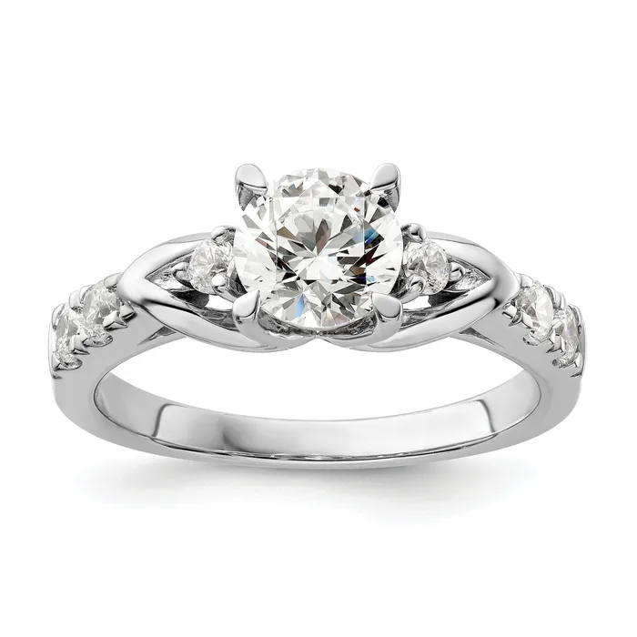 14k White Gold 13 Ct Lab Grown Diamond VSSI G 1 Ct Center Round Shared Prong Engagement Ring Goldia Rings