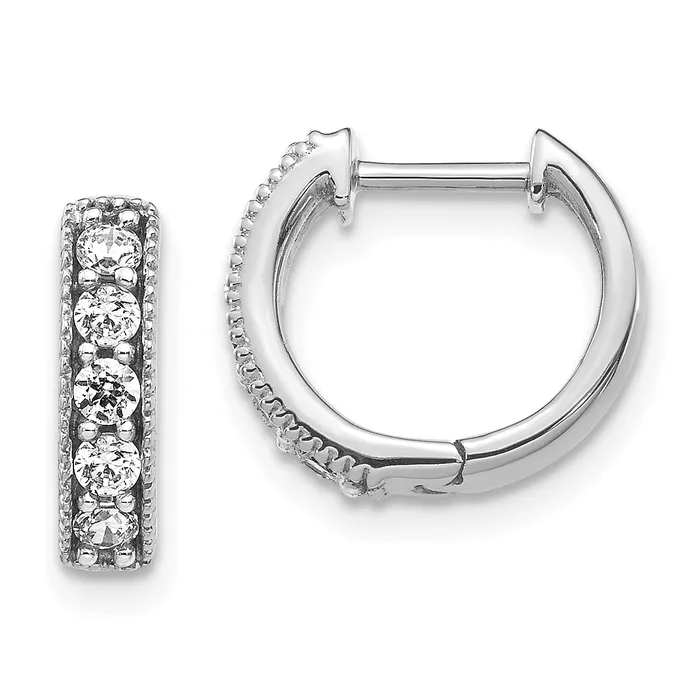 14k White Gold 13 Ct Lab Grown Diamond VSSI G Miligrain Hinged Hoop Earrings Goldia Earrings 14k White Gold 13 Ct Lab Grown Diamond VSSI G Miligrain Hinged Hoop Earrings Goldia Earrings