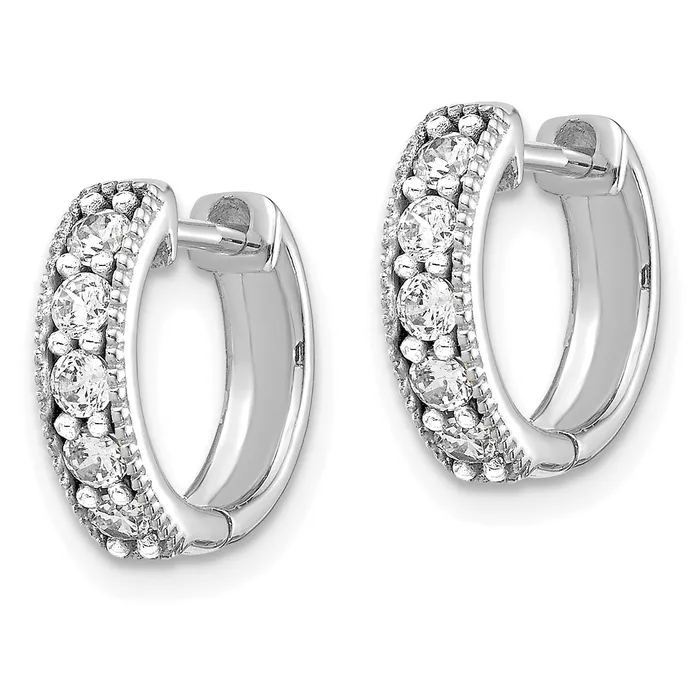 14k White Gold 13 Ct Lab Grown Diamond VSSI G Miligrain Hinged Hoop Earrings Goldia Earrings