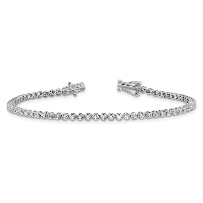 14k White Gold 1 Ct Lab Grown Diamond VSSI G Round Tennis Bracelet Goldia Bracelets