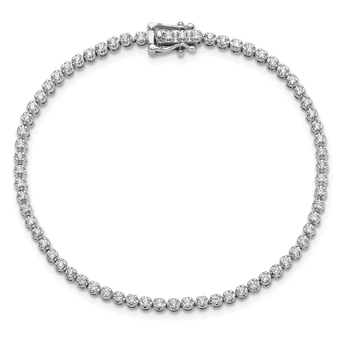 14k White Gold 1 Ct Lab Grown Diamond VSSI G Round Tennis Bracelet Goldia Bracelets