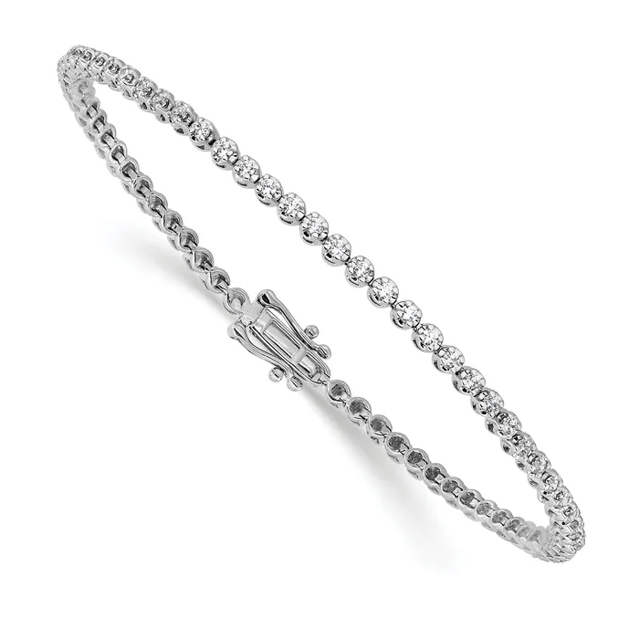 14k White Gold 1 Ct Lab Grown Diamond VSSI G Round Tennis Bracelet Goldia Bracelets