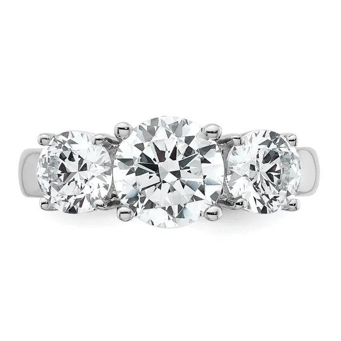 14k White Gold 3 Ct Lab Grown Diamond VSSI G Three Stone Engagement Ring Goldia Rings
