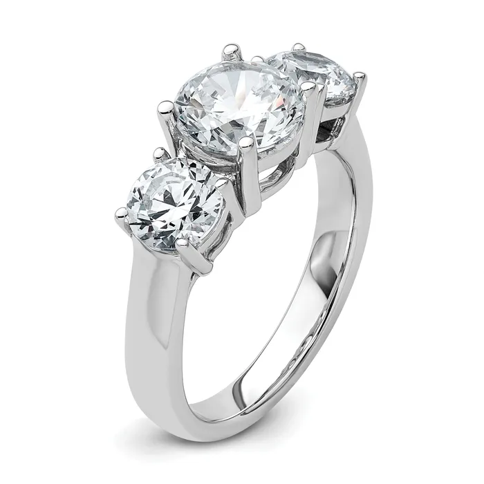 14k White Gold 3 Ct Lab Grown Diamond VSSI G Three Stone Engagement Ring Goldia Rings