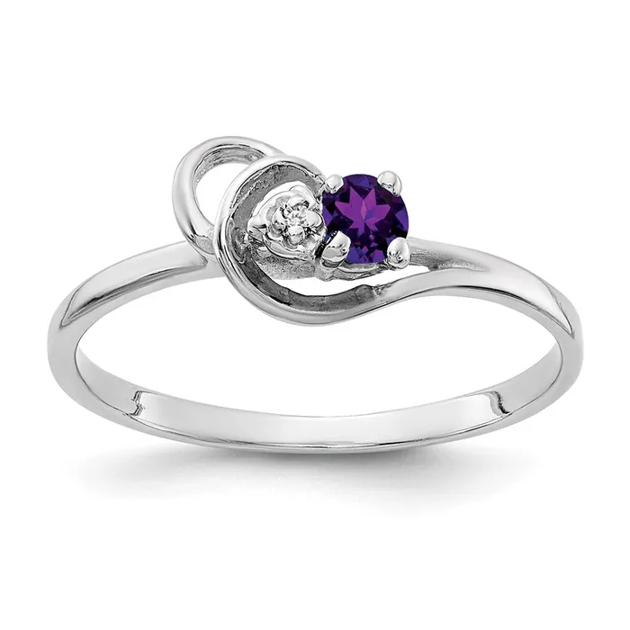 14k White Gold 3mm Amethyst A Real Diamond ring Goldia Rings