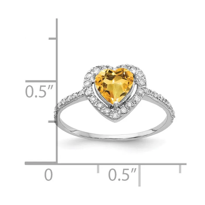 14k White Gold 6mm Heart Citrine VS Real Diamond ring Goldiacom Rings