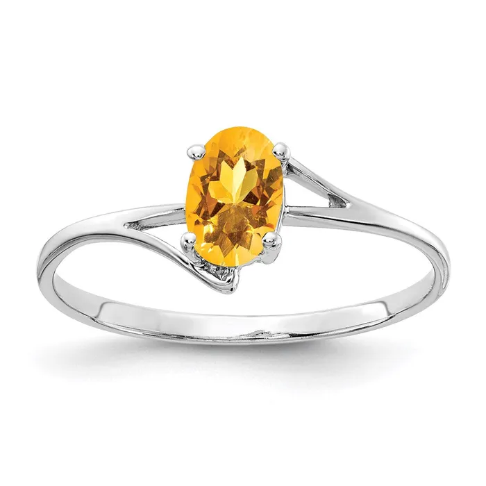 14k White Gold 6x4mm Oval Citrine ring Goldia Rings