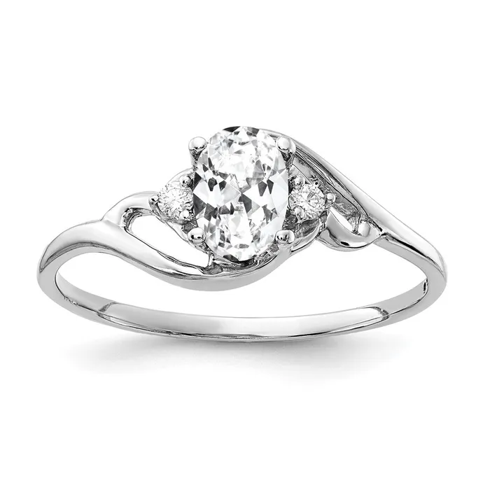 14k White Gold 6x4mm Oval Cubic Zirconia AA Diamond Ring Goldia Rings