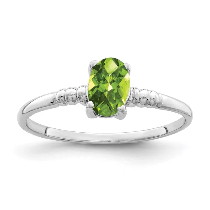 14k White Gold 6x4mm Oval Peridot Checker ring Goldia Rings