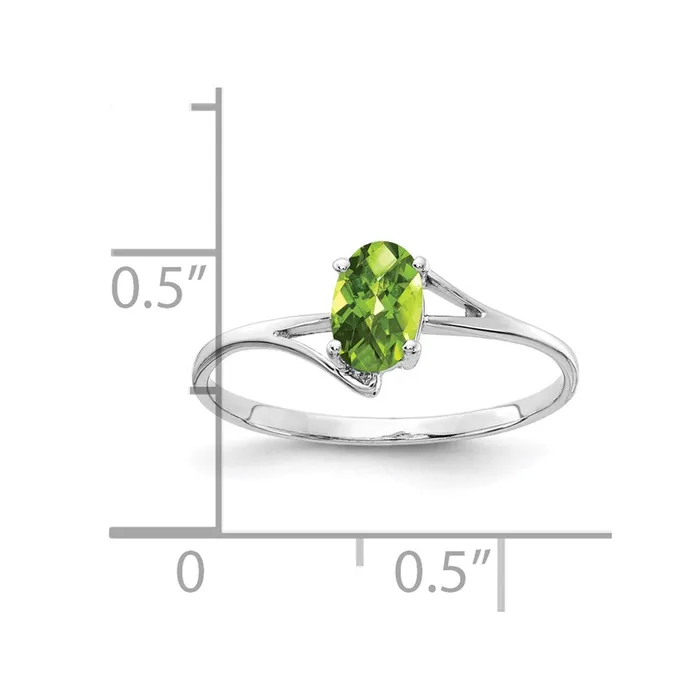 14k White Gold 6x4mm Oval Peridot Checker ring Goldia Rings