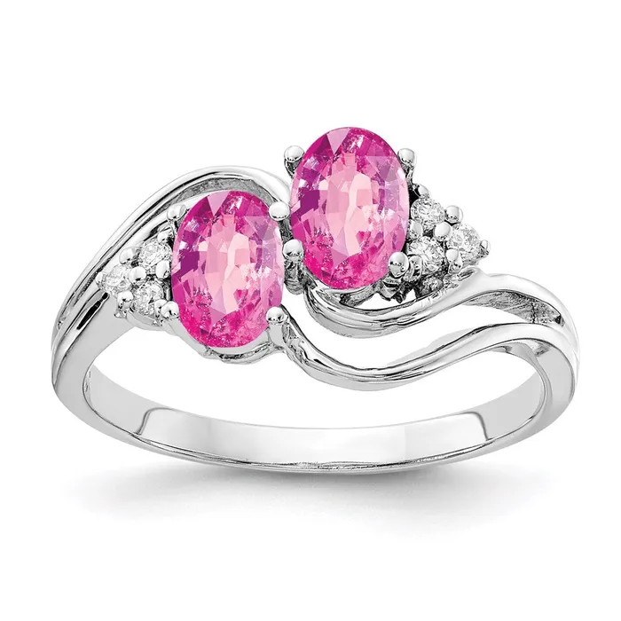 14k White Gold 6x4mm Oval Pink Sapphire A Real Diamond ring Goldia Rings