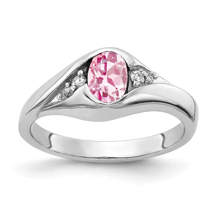 14k White Gold 6x4mm Oval Pink Tourmaline AA Diamond ring Goldia Rings