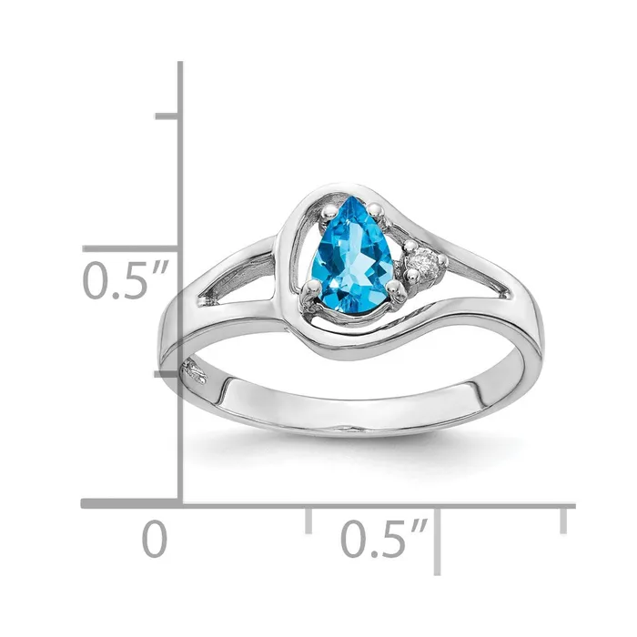 14k White Gold 6x4mm Pear Blue Topaz Checker VS Real Diamond ring Goldiacom Rings