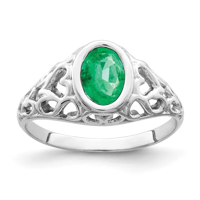 14k White Gold 7x5mm Oval Emerald ring Goldia Rings