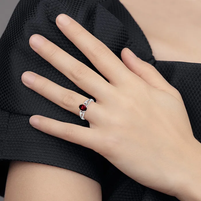 14k White Gold 7x5mm Oval Garnet Checker AAA Real Diamond ring goldiaca Rings 14k White Gold 7x5mm Oval Garnet Checker AAA Real Diamond ring goldiaca Rings