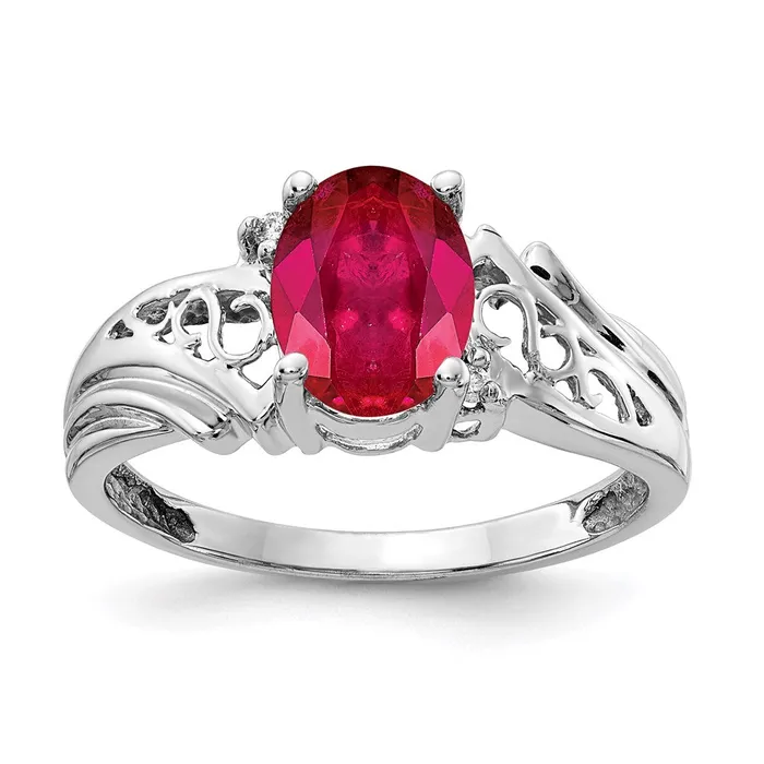 14k White Gold 8x6mm Oval Ruby A Real Diamond ring Goldia Rings
