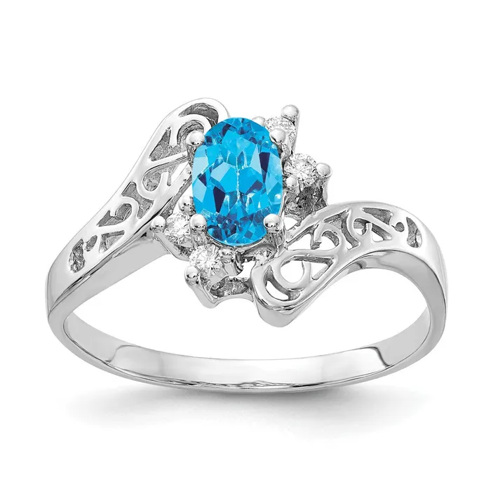 14k White Gold Blue Topaz AA Real Diamond ring Goldiacom Rings