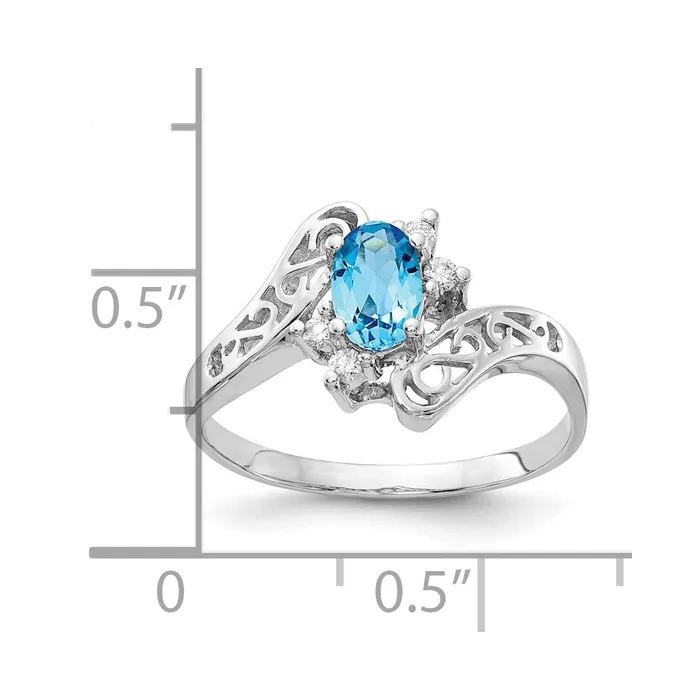 14k White Gold Blue Topaz AA Real Diamond ring Goldiacom Rings