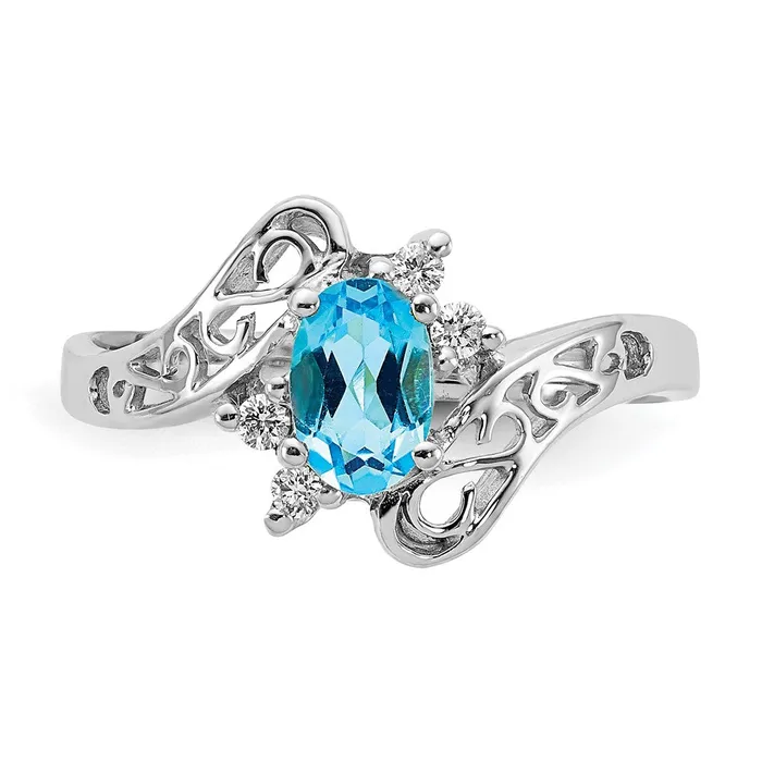 14k White Gold Blue Topaz AA Real Diamond ring Goldiacom Rings