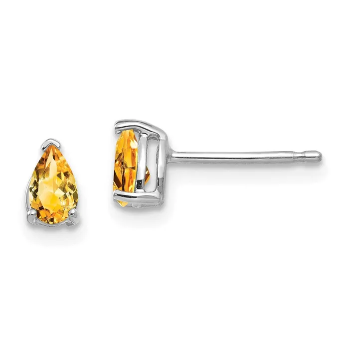14k White Gold Citrine Pear Stud Earrings Goldia Earrings