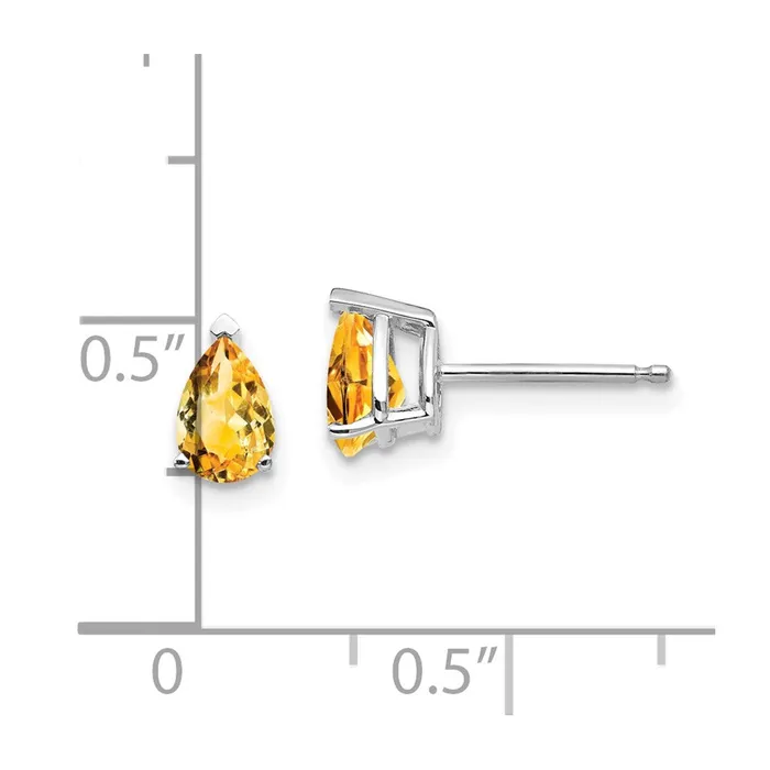 14k White Gold Citrine Pear Stud Earrings Goldia Earrings