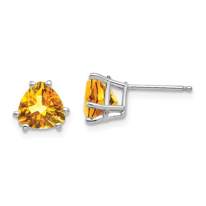 14k White Gold Citrine Trillion Stud Earrings Goldia Earrings