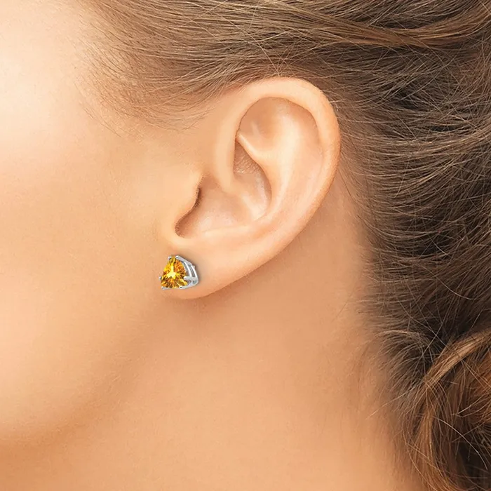 14k White Gold Citrine Trillion Stud Earrings Goldia Earrings