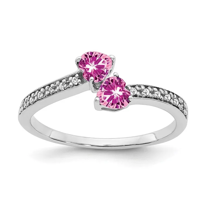 14k White Gold Created Pink Sapphire and Real Diamond 2stone Heart Ring Goldia Rings 14k White Gold Created Pink Sapphire and Real Diamond 2stone Heart Ring Goldia Rings