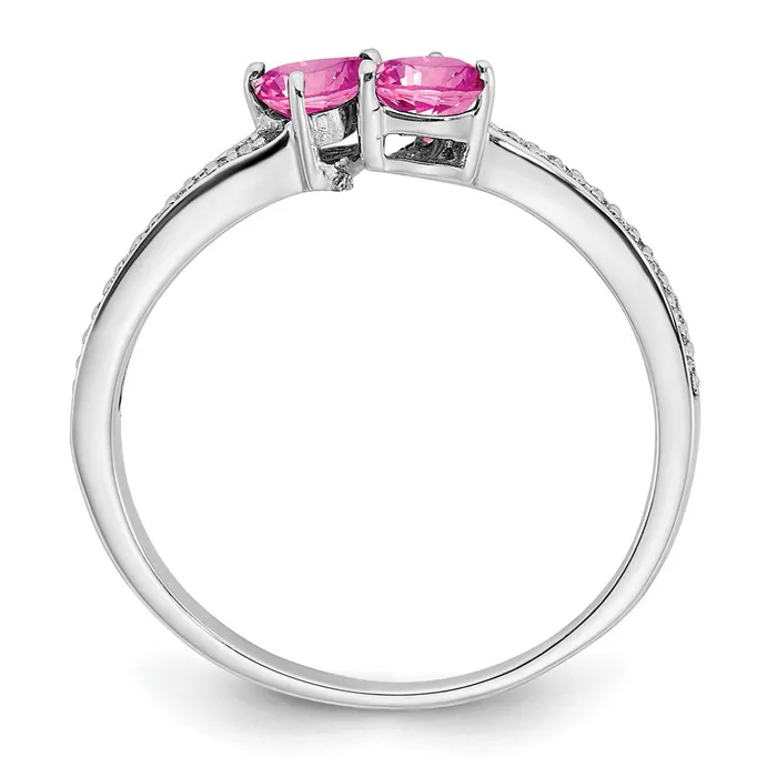 14k White Gold Created Pink Sapphire and Real Diamond 2stone Heart Ring Goldia Rings