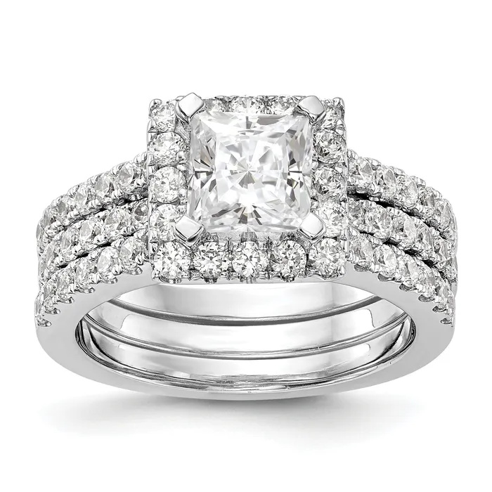 14K White Gold Diamond Princess CZ Cushion Halo Engagement Ring Goldiacom Rings
