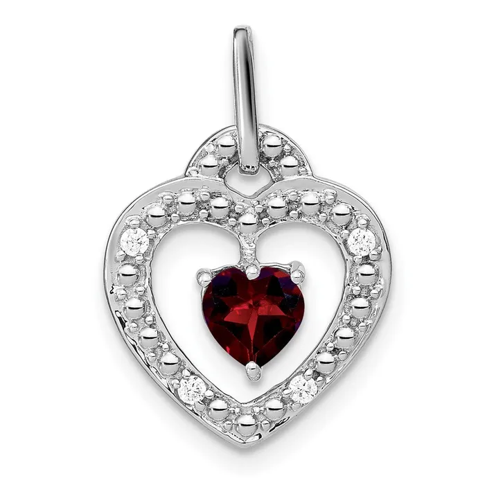 14K White Gold Garnet and Real Diamond Heart Pendant Goldia Necklaces