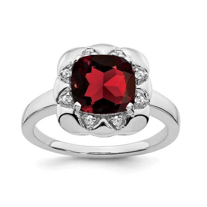 14k White Gold Garnet and Real Diamond Ring Goldia Rings