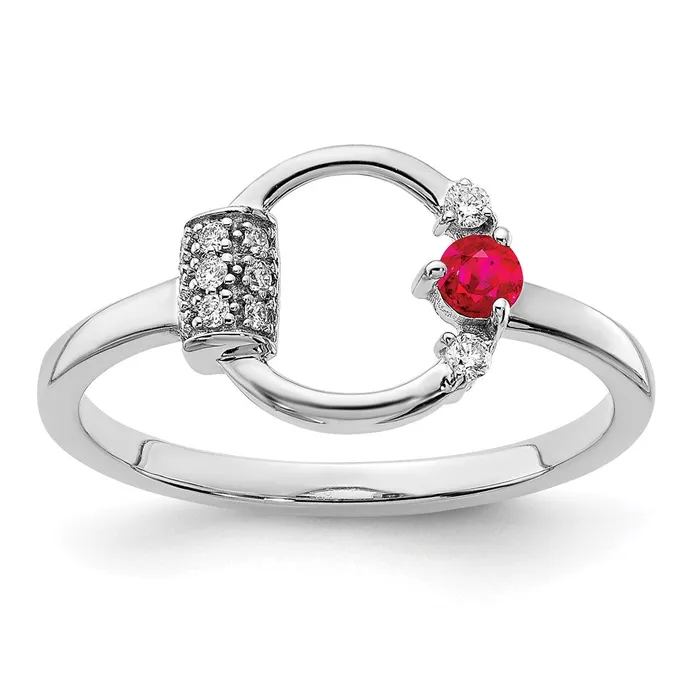 14K White Gold Polished Real Diamond and Ruby Circle Ring Goldia Rings