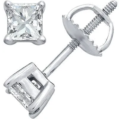 14k White Gold PrincessCut Diamond Stud Earrings Goldia Earrings