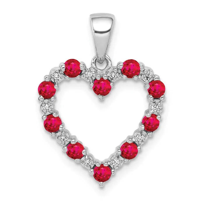 14k White Gold Real Diamond and 35 Ruby Heart Pendant Goldia Necklaces