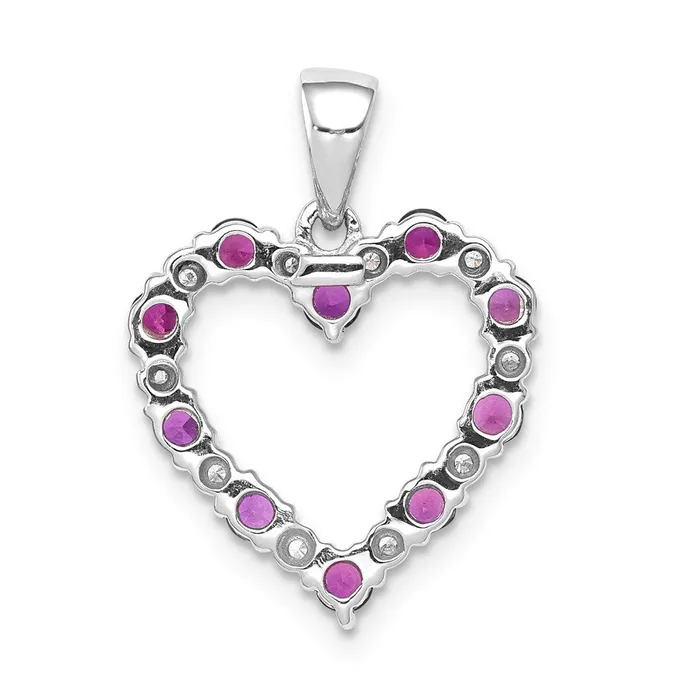 14k White Gold Real Diamond and 35 Ruby Heart Pendant Goldia Necklaces