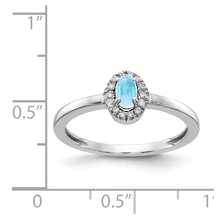 14k White Gold Real Diamond and Oval Cabochon Blue Topaz Ring Goldiacom Rings