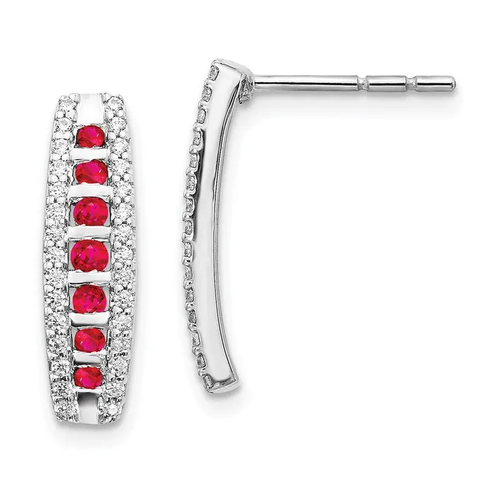 14k White Gold Real Diamond and Ruby Fancy Earrings Goldia Earrings