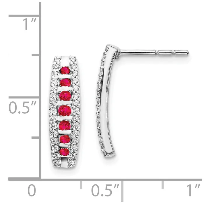 14k White Gold Real Diamond and Ruby Fancy Earrings Goldia Earrings