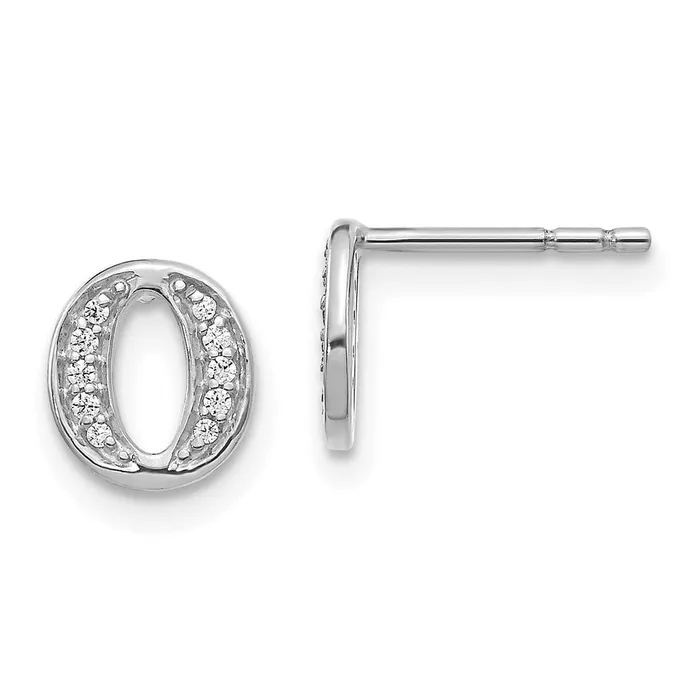 14k White Gold Real Diamond Initial O Earrings Goldia Earrings