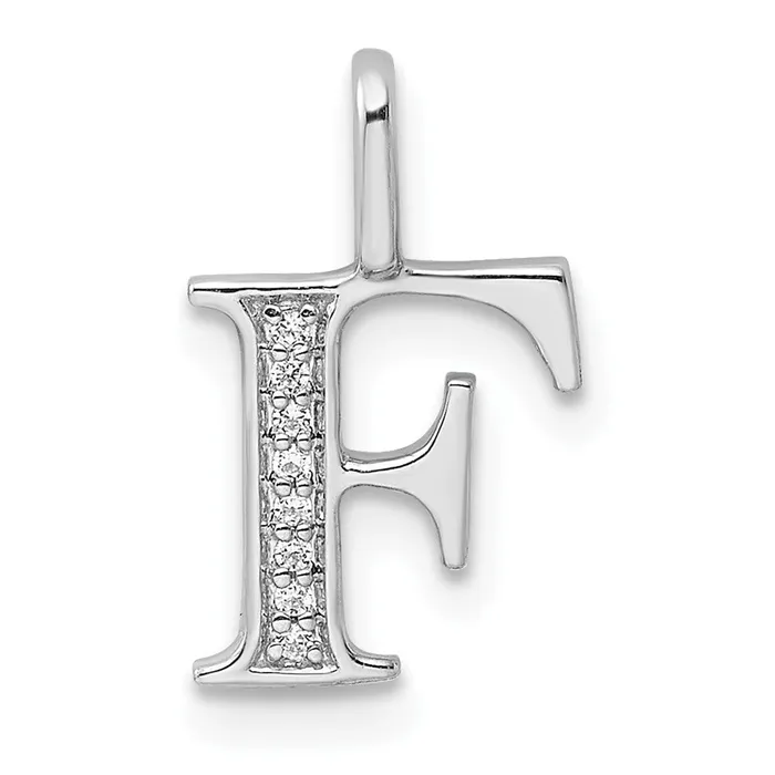 14K White Gold Real Diamond Letter F Initial Pendant Goldia Necklaces